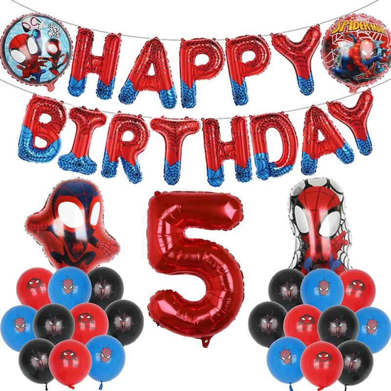 1set Spiderman Balloon Red Spiderman And Friends Aluminum Foil Balloon Baby Shower 1-9 Years Birthday Party Decorations Kids Toy