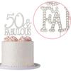 50 Cake Topper Premium Silver Metal 50 and Fabulous  50th Birthday Party Sparkly Rhinestone Decoration Makes a Great Centerpiece