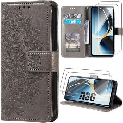 Coque pour Samsung Galaxy A36 5G - BOOLING - Cuir Synthétique Motif Mandala Exotique Marron - 2 Verres Trempés