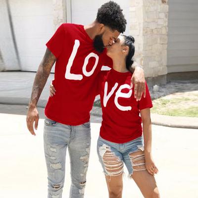 Men Couples Lover Short Sleeve  Love Letter Print T Shirts Tops Blouses