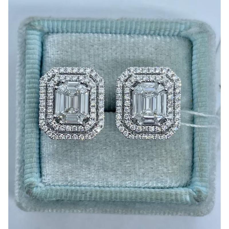 Gorgeous Silver Color Metal Square Geometry White Stone Stud Earrings for Women Jewelry