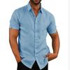 Sommer Revers Einfarbig Kurzarm Button Up Männer Leinen Hemd Plus Größe männer Tops