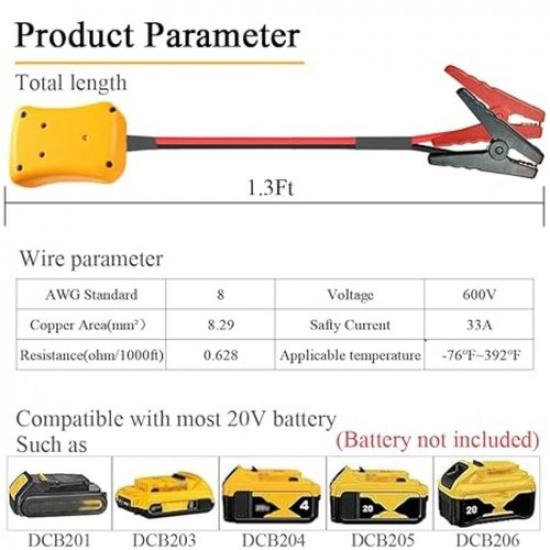 Jumper Cables with Adapter Compatible with 20V Battery, 1.3FT 8AWG Portable Batt