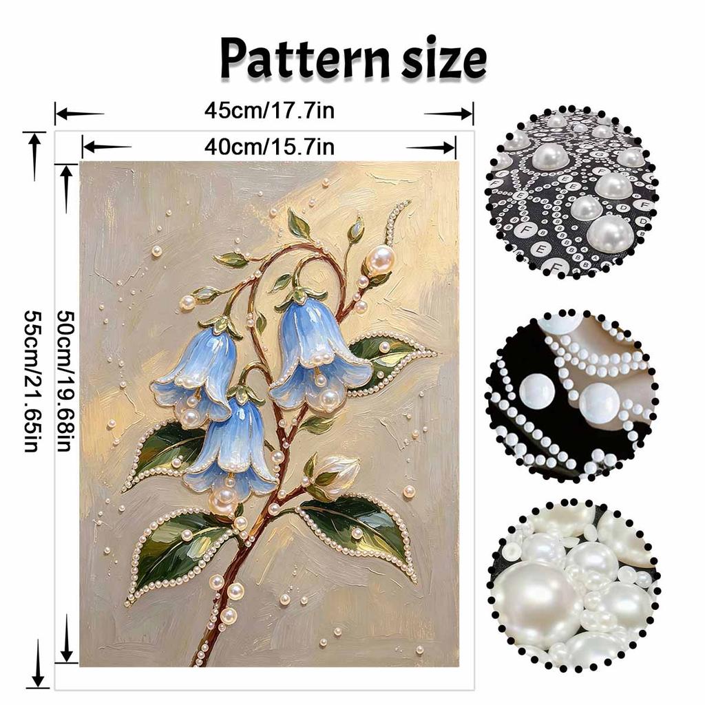 Elegant Blue Bell Flower Framed Pearl Painting Kit DIY 3D Sparkling Bead Canvas Art Relaxing Handmade Craft Creative Gift for Women Home Decor