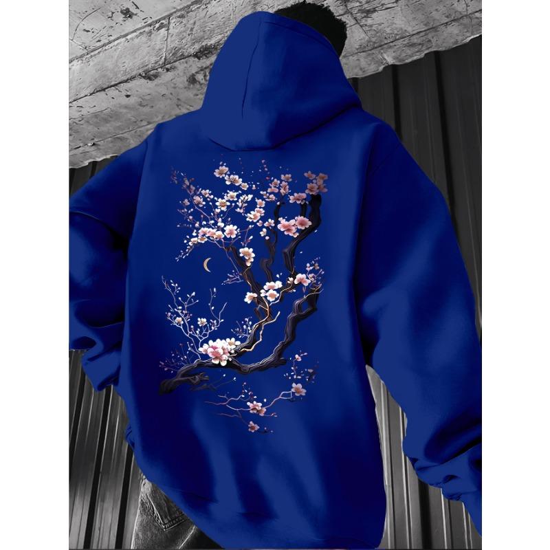 Felpa con Cappuccio Fiore di Ciliegio Uomo Hip Hop Sportiva Casual Streetwear Stampa Albero di Sakura Giapponese Felpa Oversize Pullover Top