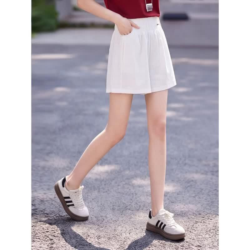 Basic House 100% Ramie Casual Wide-Leg Shorts