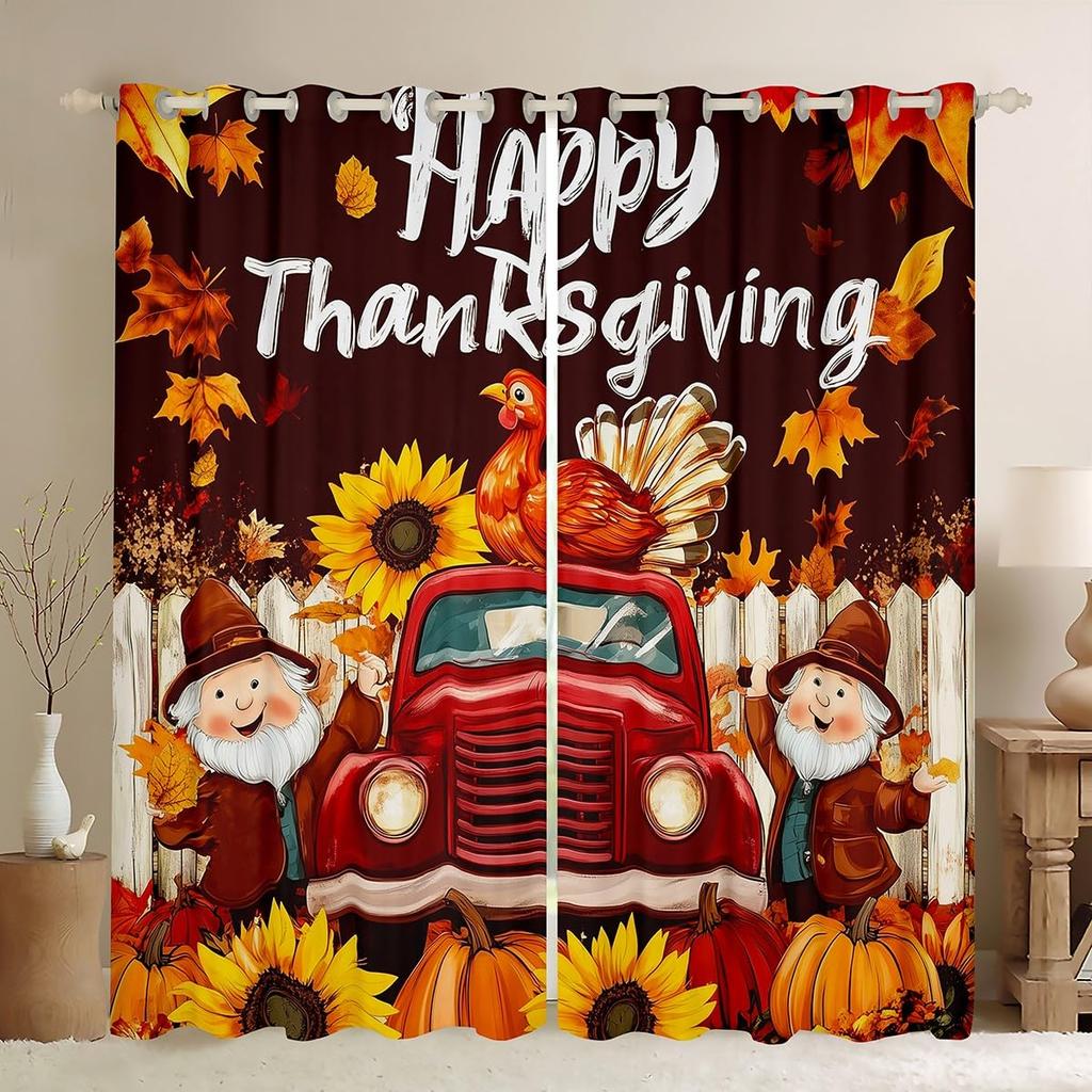 Rustikales Thanksgiving Truthahn Vorhang Glücklicher Herbst Alle Vorhänge Herbsternte Schlafzimmer Bauernhof Kürbis Fenster Verdunkelnd Polyester Ideal Für Schlafbereich