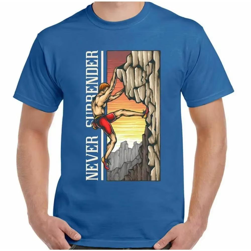 Never Surrender Mens Funny Rock Climbing T-Shirt Climber Climb