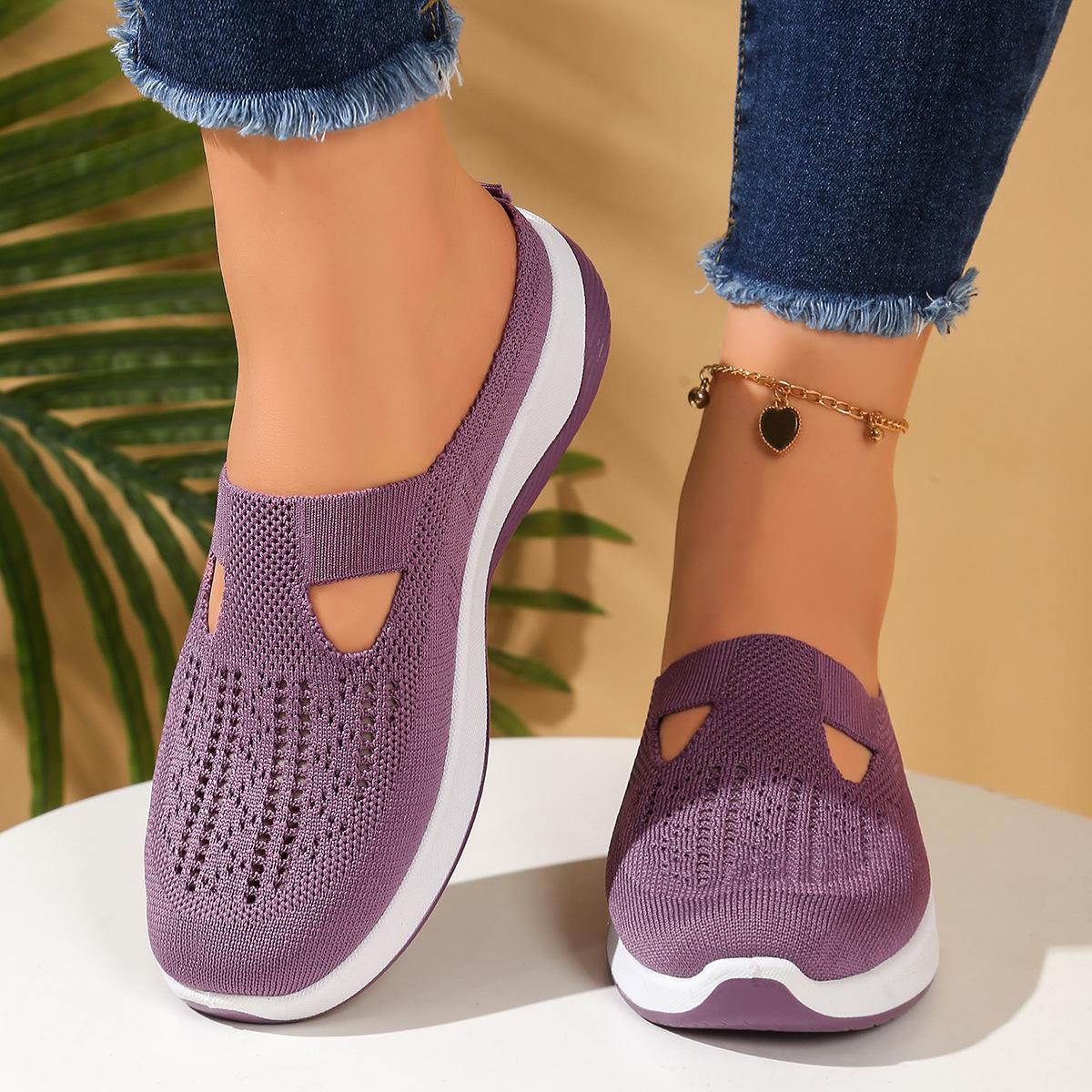 Женские дышащие вязаные слипоны, легкие полутапочки, удобная обувь для ходьбы на все сезоны, повседневная уличная женская летняя обувь 35 фиолетовый