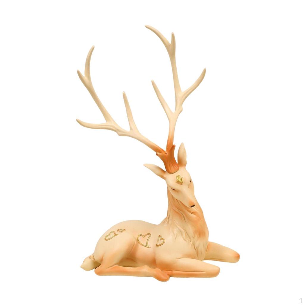Elk Statue Figurine Animal Resin Figure Desktop Fengshui Ornament Home Decor Deer Sculpture Heart