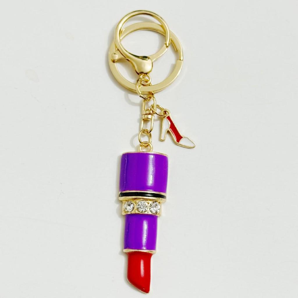 Rhinestone High Heel Lipstick Car Keychain - Women's Creative Metal Bag Pendant Gift