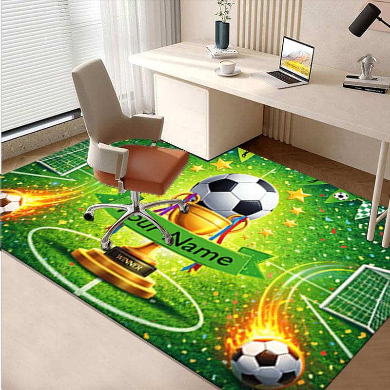 1PC Custom Name Soccer Trophy Celebration" Theme Floor Mat Ideal for Living Room, Game Rooms, Office, Bedroom,Floor Mat Playful Design