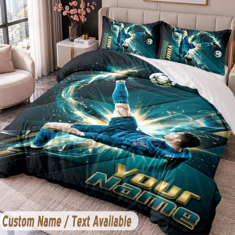 Cristiano Ronaldo Printed Bedding Set Custom Name Text 1 Duvet Cover 2 Pillowcases For Bedroom