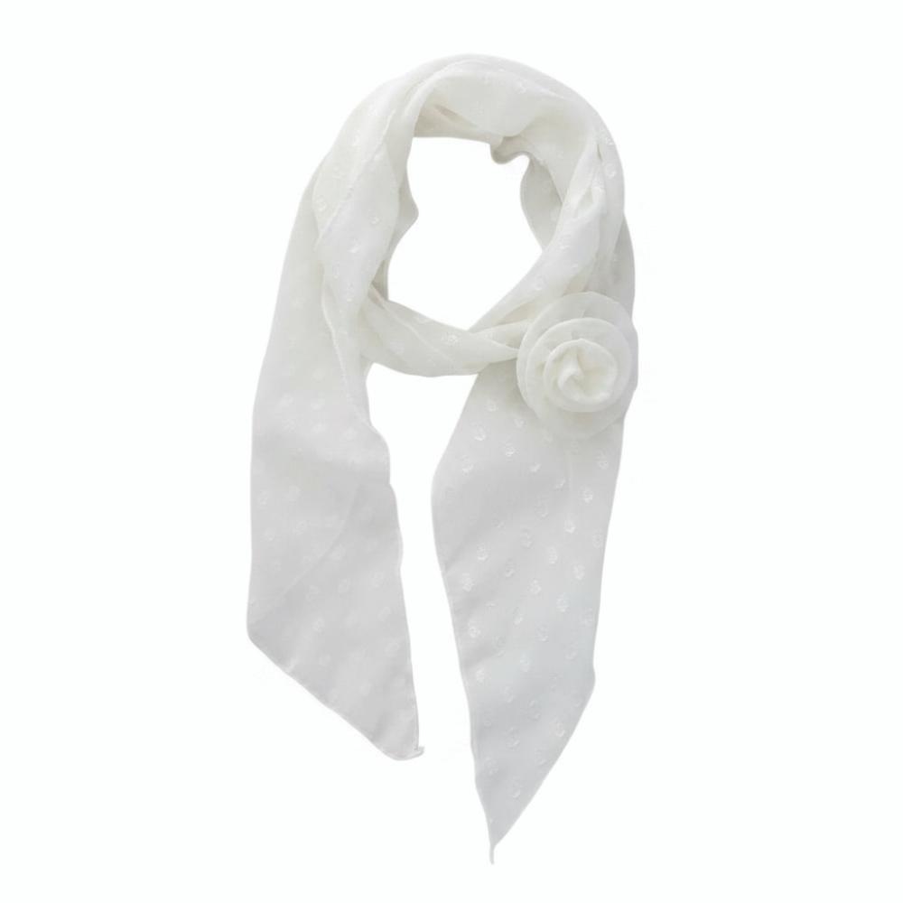 Thin Polka Dots Scarf Cravat Long Ribbon Scarves Elegant Flower Long Silk Scarf Women белый