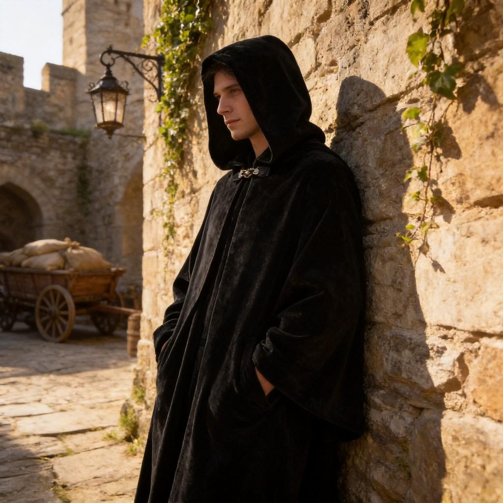 Medieval Cloak Cosplay Costume With Solid Color Design For Halloween And Conventions