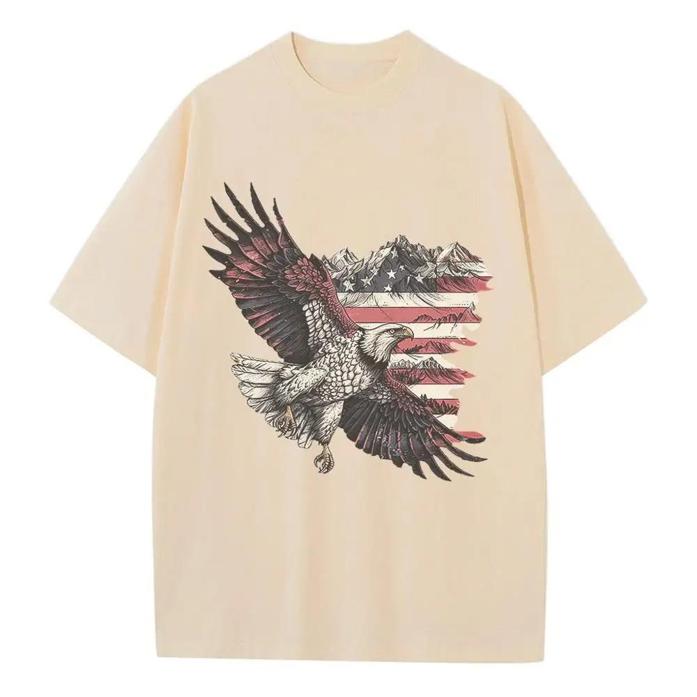 Graphic T Shirts Mens Womens Eagle American Flag Graphic Pure Cotton Breathable Heavyweight Drop Shoulder Tops
