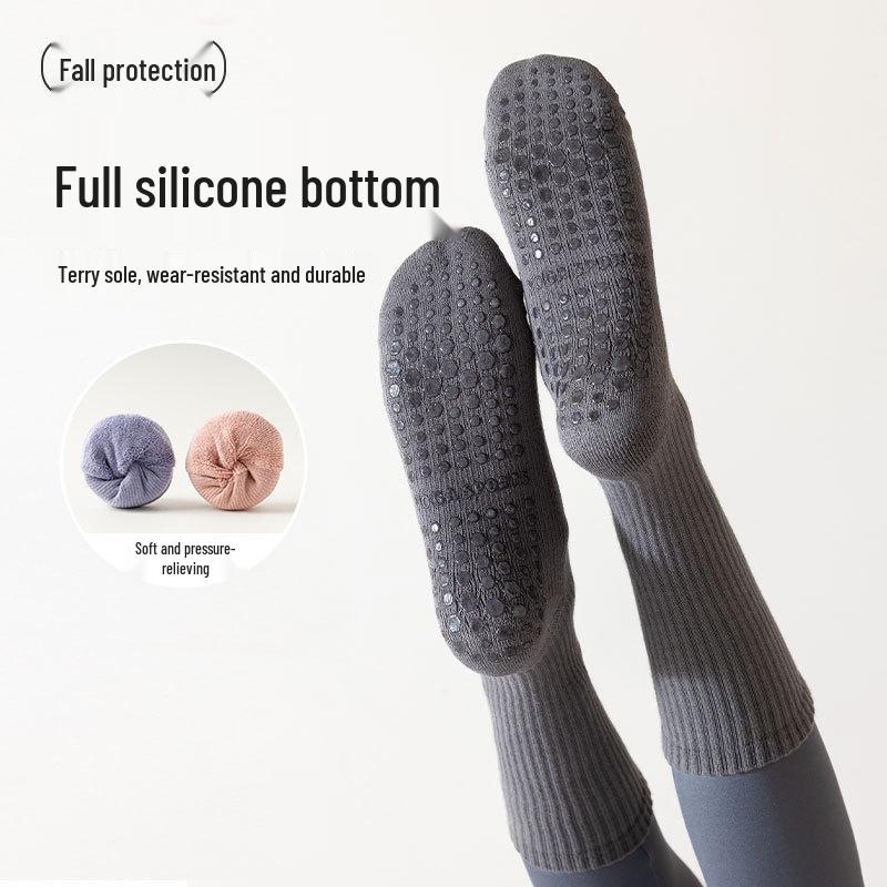 Women's Non-Slip Mid-Calf Yoga Socks - Thick Terry Pilates Fitness Socks