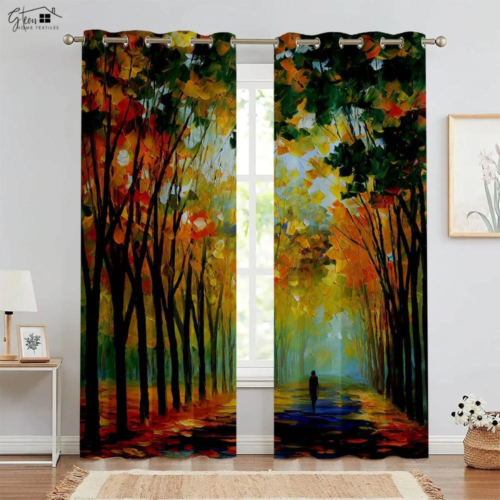 Oil Painting Art Print Curtains High Quality Blackout Heat Insulation Curtains Suitable For Bedroom Living Room Study Curtains