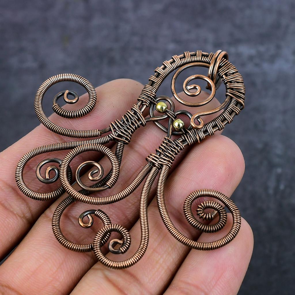Octopus Handmade Copper Wire Wrap Jewelry Pendant 3.03" K6n03