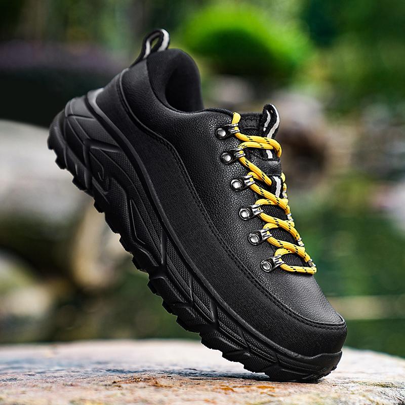 Men's Hiking Shoes PU Leather Casual Sports Shoes Fashion Lace-up Platform Shoes Waterproof Walking Shoes Big Size 39-48