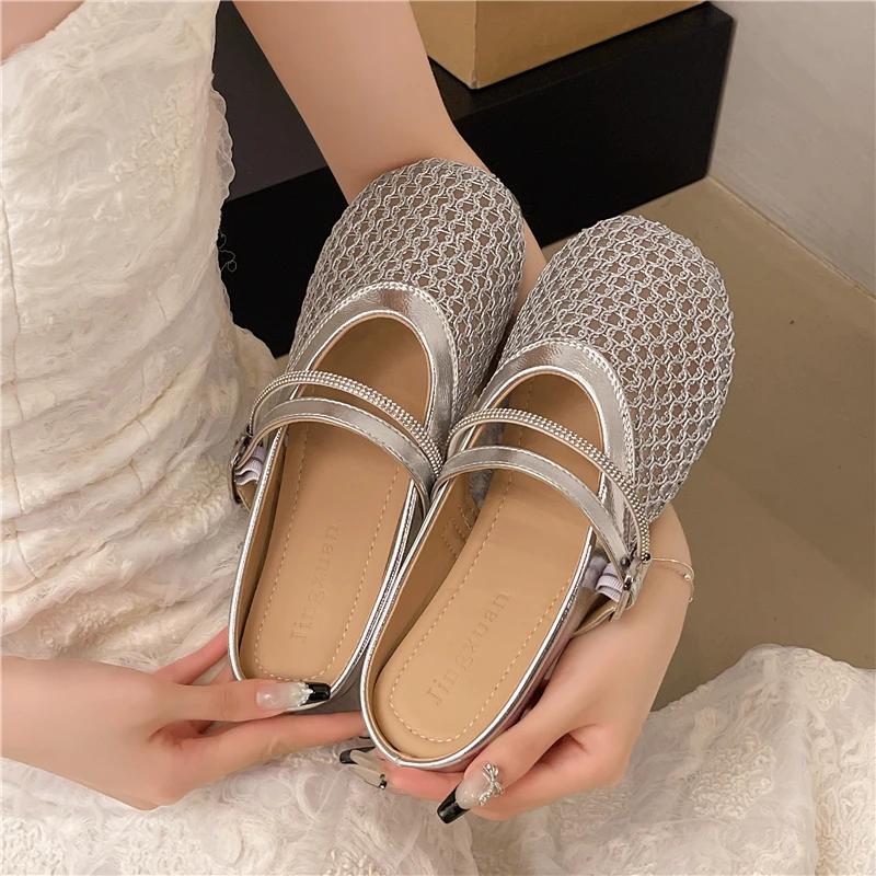 Fashion Luxury Brand Design Women's Round Toe Flats Designer Casual Trend Breathable Ballet Hollow Beach Sandals Mary Jane Shoes New