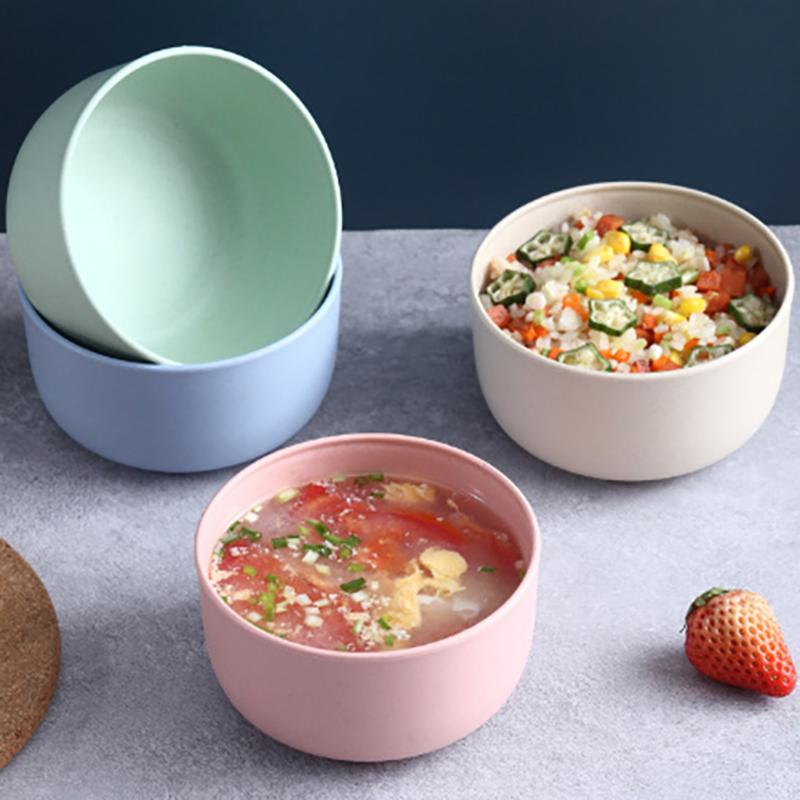 Nordic Colored Wheat Straw Bowls Circular Shatter Resistant Plastic Tableware Bowls For Household Use