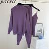 BITCED Women's Vest Knitted Jacket + Small Leg Elastic Pants Three-piece Set