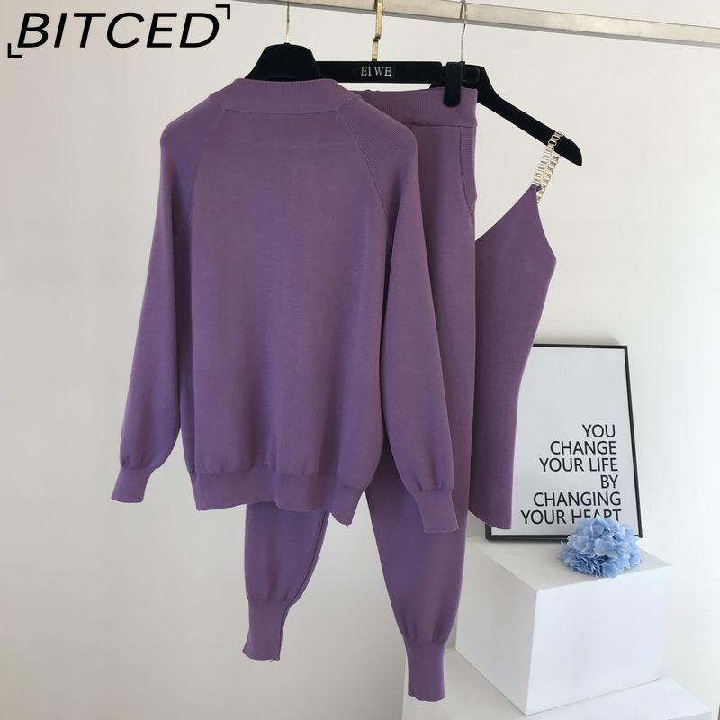 BITCED Women's Vest Knitted Jacket + Small Leg Elastic Pants Three-piece Set