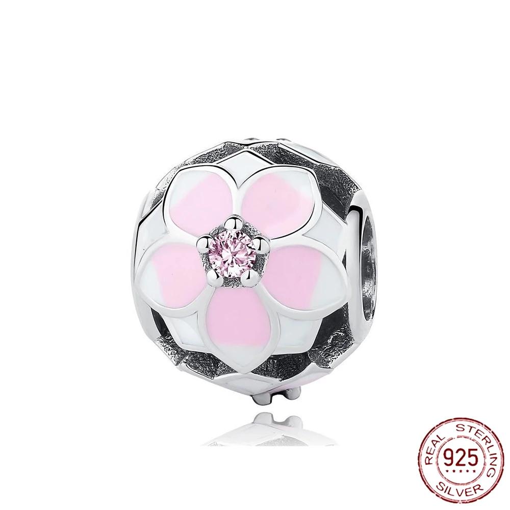 New Sterling Silver Rose Girl Boy Pink Sparkle Spacer Clip bead For Original  Bracelet Charm Jewelry For Women