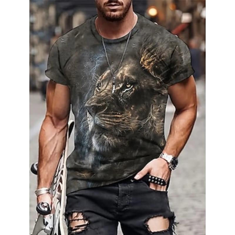 Men's Graphic Animal Lion T Shirt Short Sleeve T Shirt 3D Print Crew Neck Shirt Vintage Fashion Designer Outdoor Daily Sports Dark
