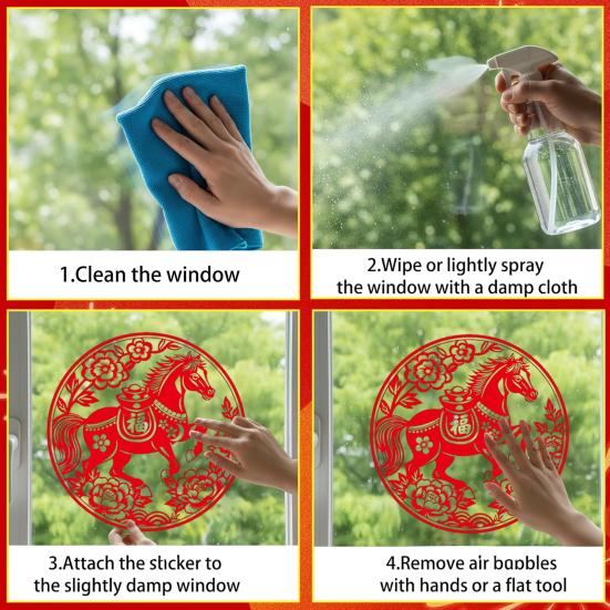 Kinesiskt nyår Fönsterklistermärke Vårfest Fönsterdekal Avtagbar Statisk PVC-dekal för Nyårsfestartiklar Vardagsrum Vägg Fönsterdekor