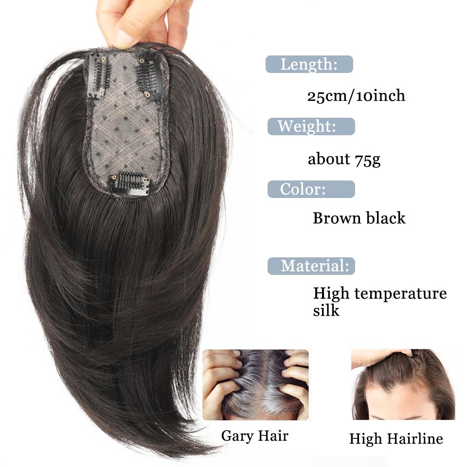Synthetic Hair Topper  Straight 3 Clips Center Part Hairpiece Clip In One Piece Head Top Hair Extensions Invisible Replacement Cover White Hair