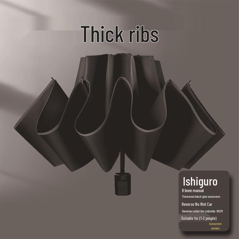 Ten-Bone Automatic XL Sunshade Umbrella: Dual-Use, Rain or Shine, Folding Sun Umbrella with Black Glue Coating.