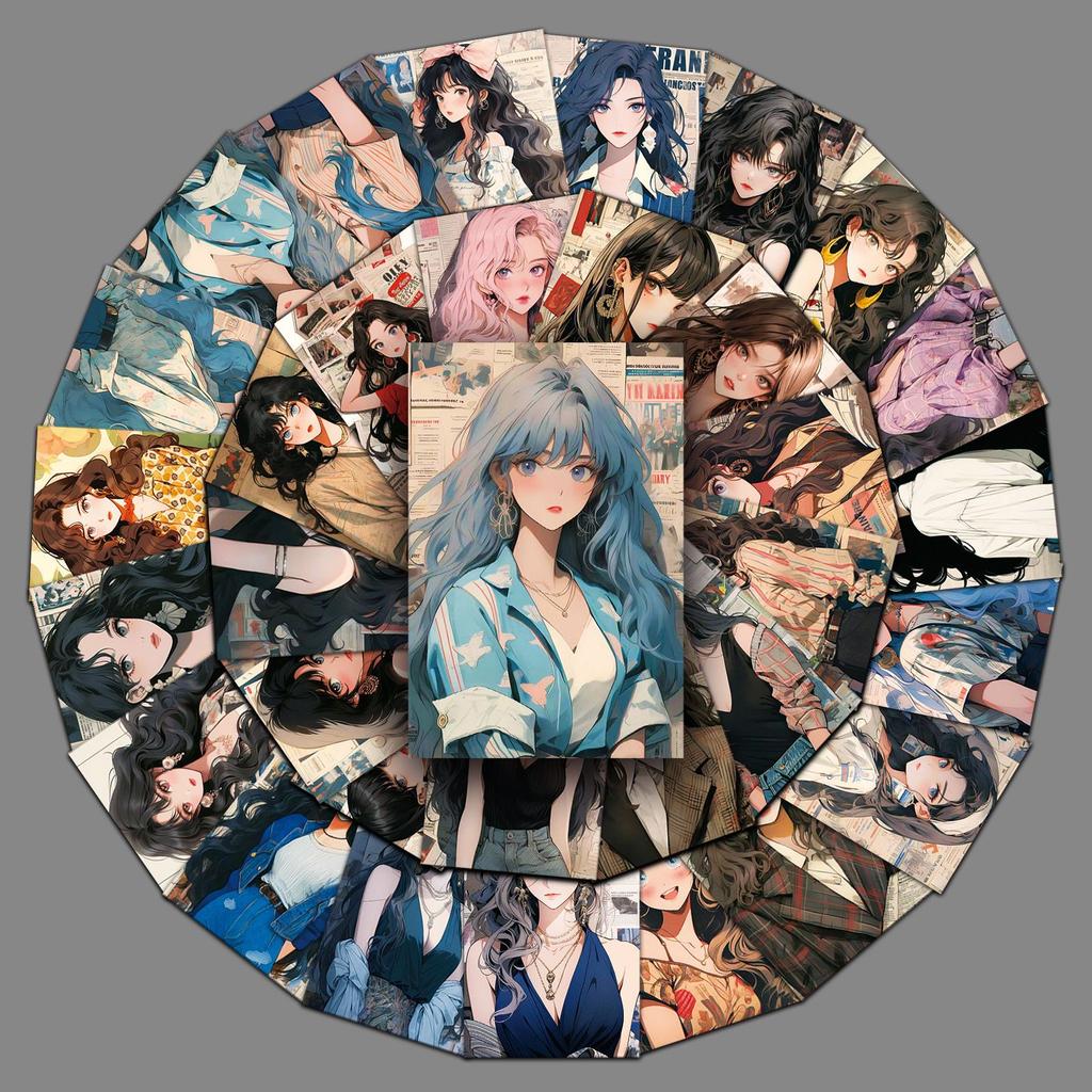 50 Pictures of Retro Hong Kong Style Girl's Personality Cartoon Creative Guka Waterproof Decorative Water Cup Suitcase Mobile Phone Case Stickers