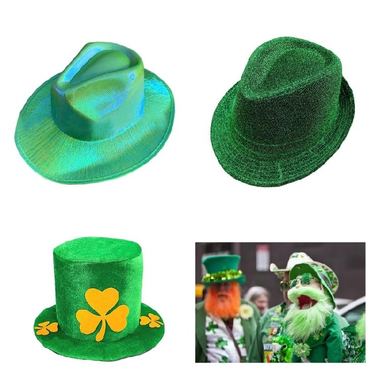 StPatrick Day Cowboy Hat Shamrock Tall Hat Festival Party Green Flat Top Hats