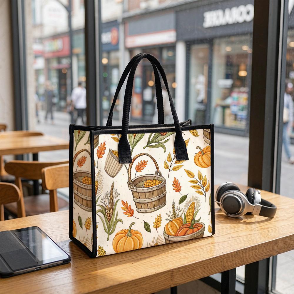 Autumn Pumpkin Pattern Tote Bag Fall Harvest Daily Handbag