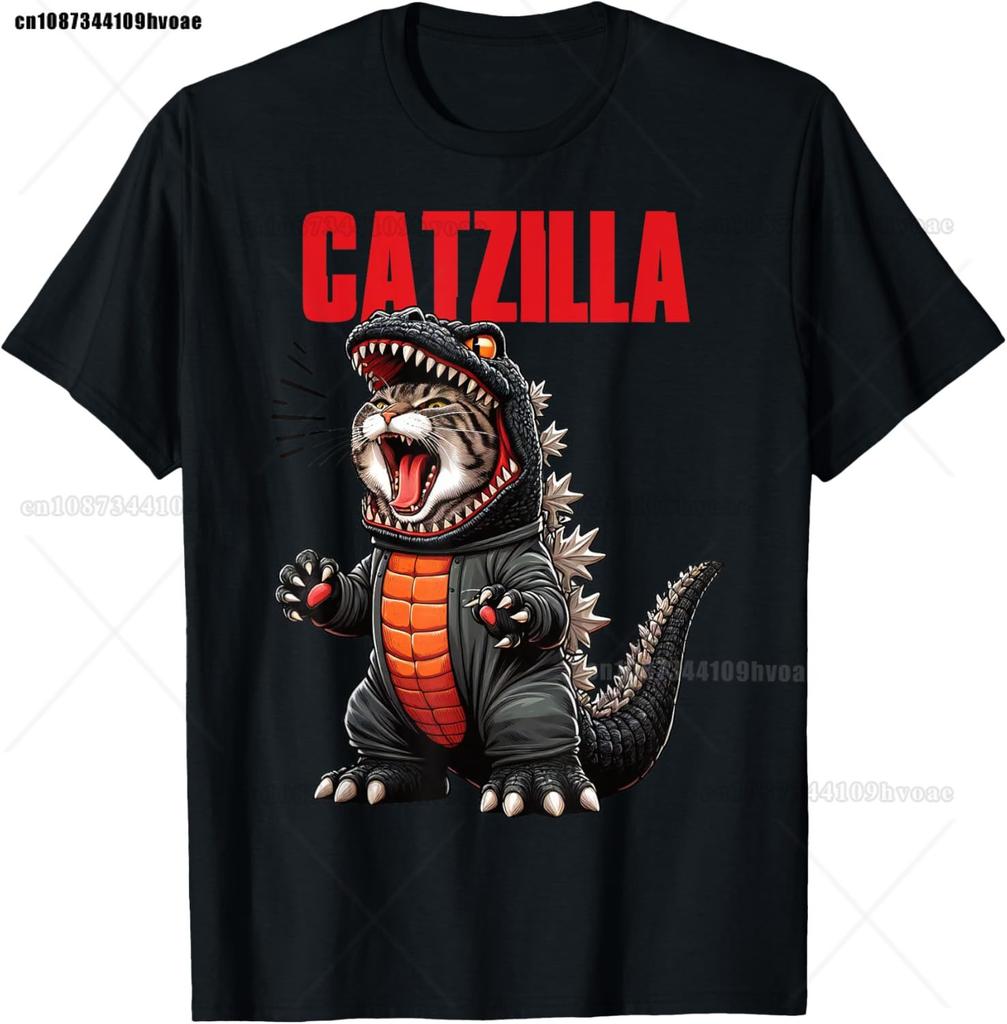 Catzilla Cat Japanese Art Funny Cat Gifts T-Shirt Top Tees Cotton High Quality Unisex Hip Hop TShirt Punk Gothic Graphic Breathable