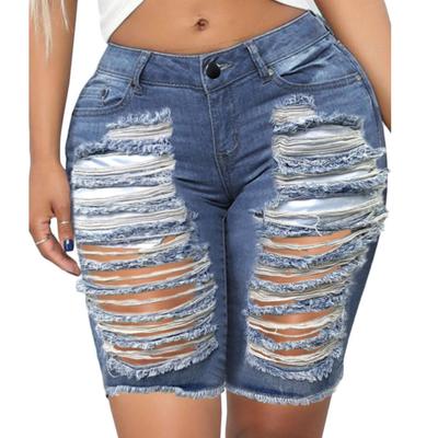 Fashion Womens Pocket Elastic Jeans Denim Pants Female Hole Bottom Casual Shorts