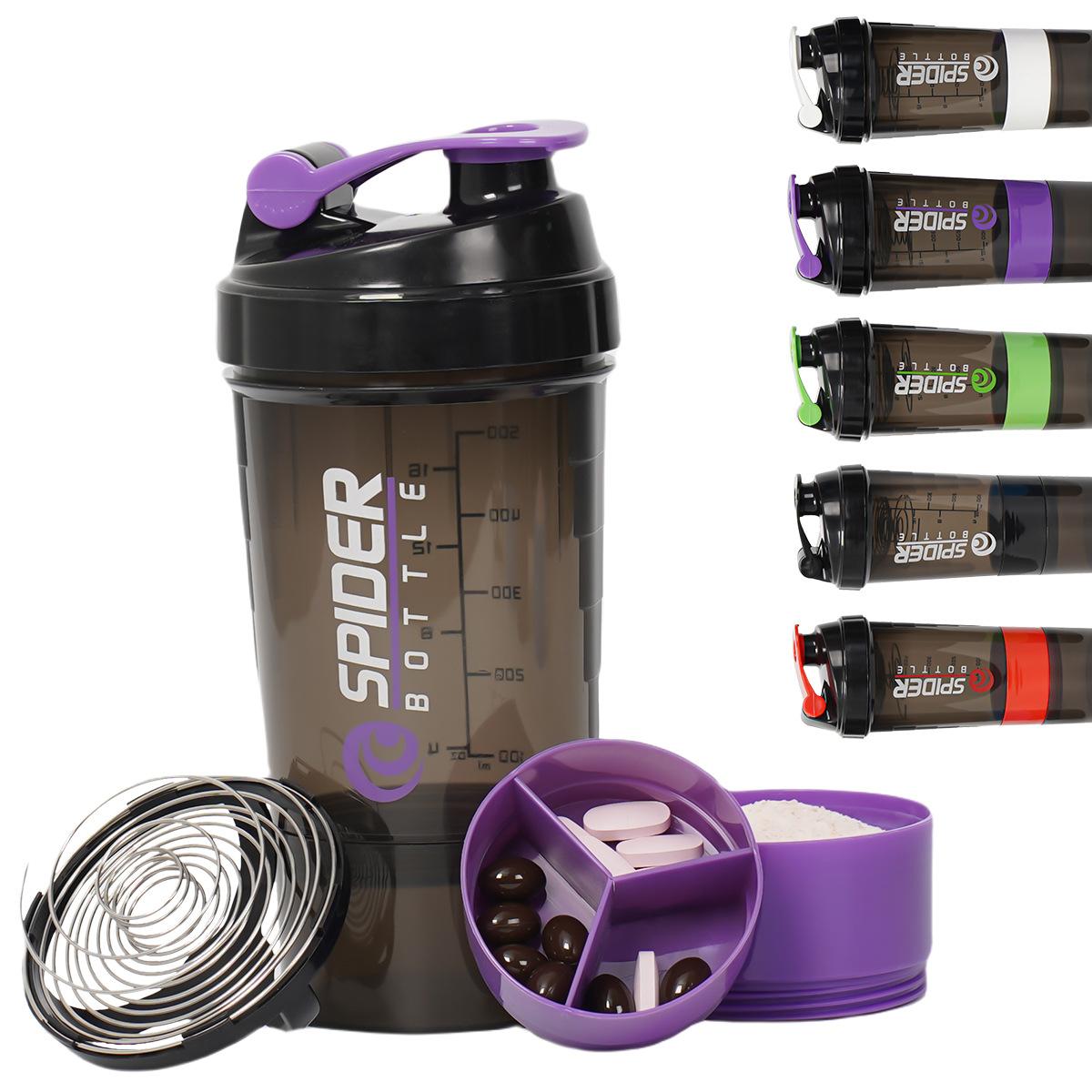 500ml Sports Water Cup Three Layers  Large Capacity Plastic Stir Cup Fitness Protein Powder Shake Shake Water Bottles 500ml фиолетовый