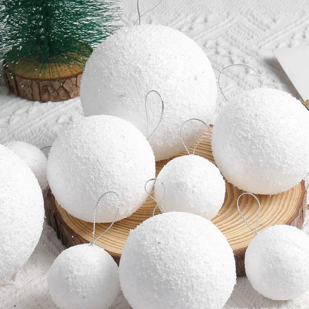 6pcs 4/6/8CM White Foam Christmas Balls DIY Christmas Hanging Balls Party Favors