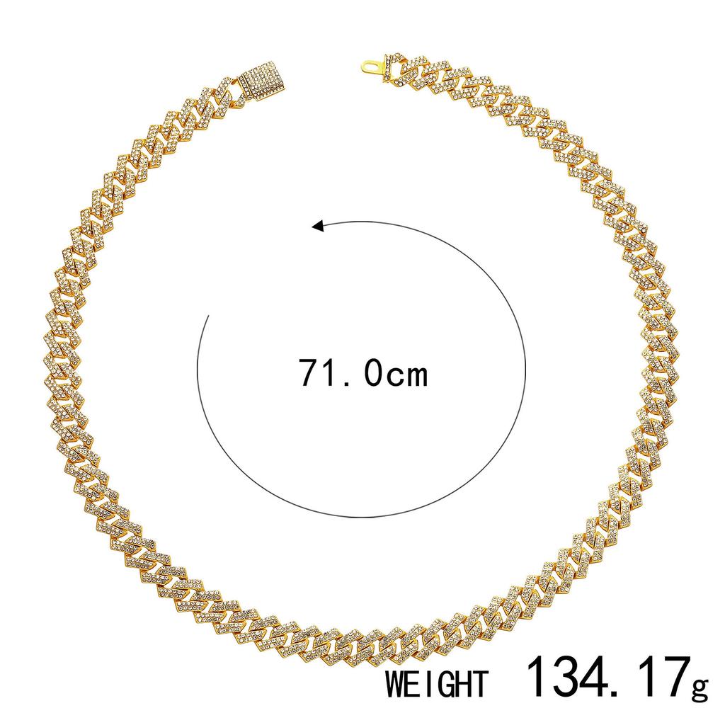 Exaggerated Personality Punk Cuban Chain Alloy Rhinestone Necklace Bracelet Direct Sales