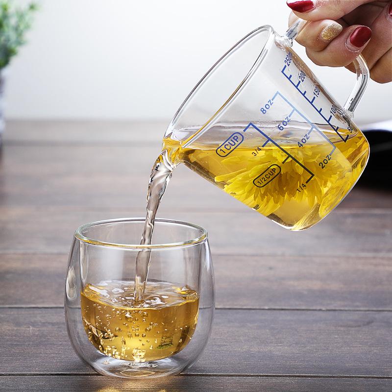 Kök frukostvåg mätkopp hög borosilikat förtjockad glas mätkopp mjölktekopp, kök bakning mätkopp 250 ml
