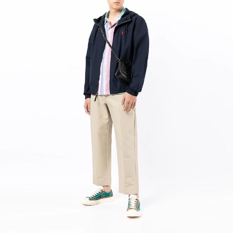 Polo Ralph Lauren FW21 Logo Embroidered Softshell Fabric Hooded Jacket Men Jackets Blue 710832204-001