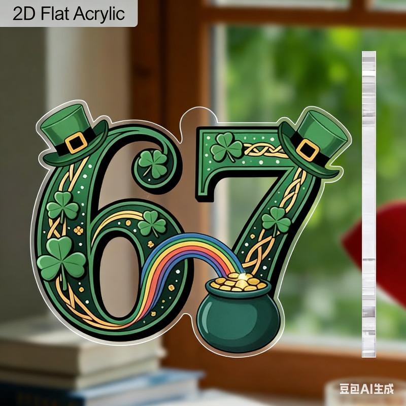 2D Flat Lucky for Irish 67 Number Pendant Acrylic Decoration Sign, Christmas Decoration Garden Decor, Suitable for decoration, Wall, porch, Room, Vill