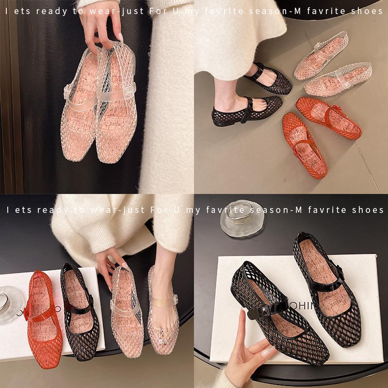 Versatile Breathable Crystal Flat Sandals - Non-Slip Beach Shoes with Fashionable Hollow Design