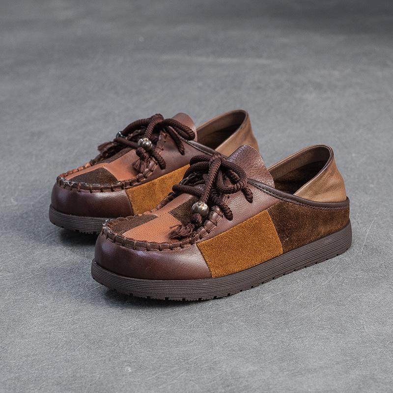 

Johnature Ретро Натуральная Кожа Разные Цвета Универсальные Удобные Повседневные Женские Туфли на Плоской Подошве 40