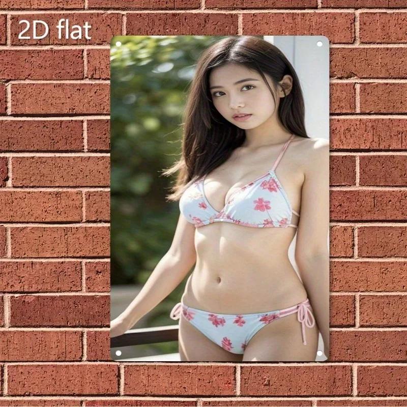 

Vintage Metal Advertising Sign, Retro Bikini Beach Art Poster for Home Bar Decor 20x30cm（7.8x11.8inch）