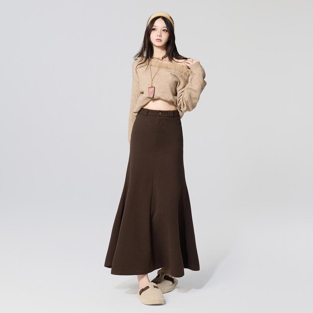 Elegant High-Waisted Woolen Mermaid Skirt for Autumn and Winter