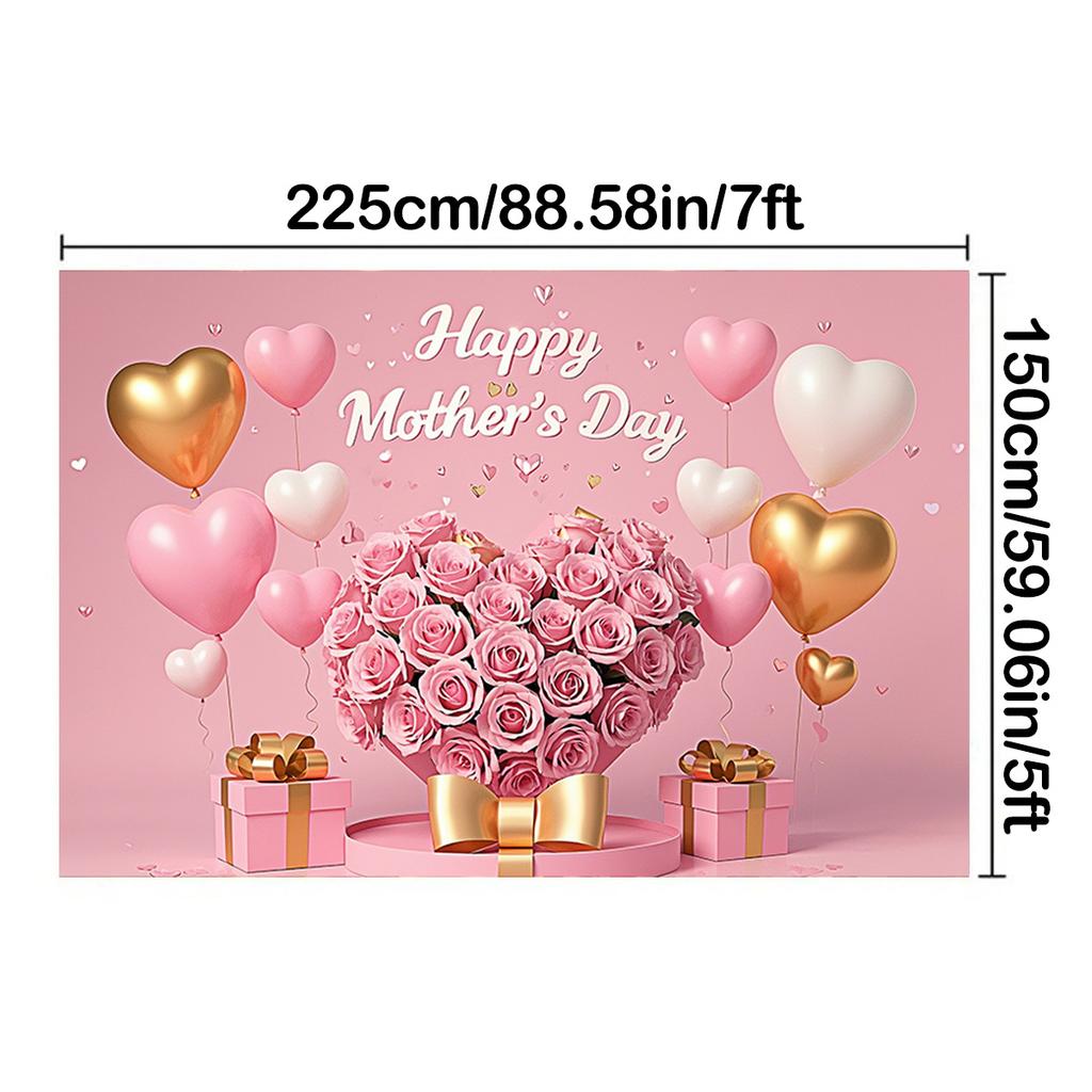 Happy Mother's Day Backdrop Thanks Best Mom Floral Flower Love Heart Mothers Day Birthday Photography Background Photo Studio