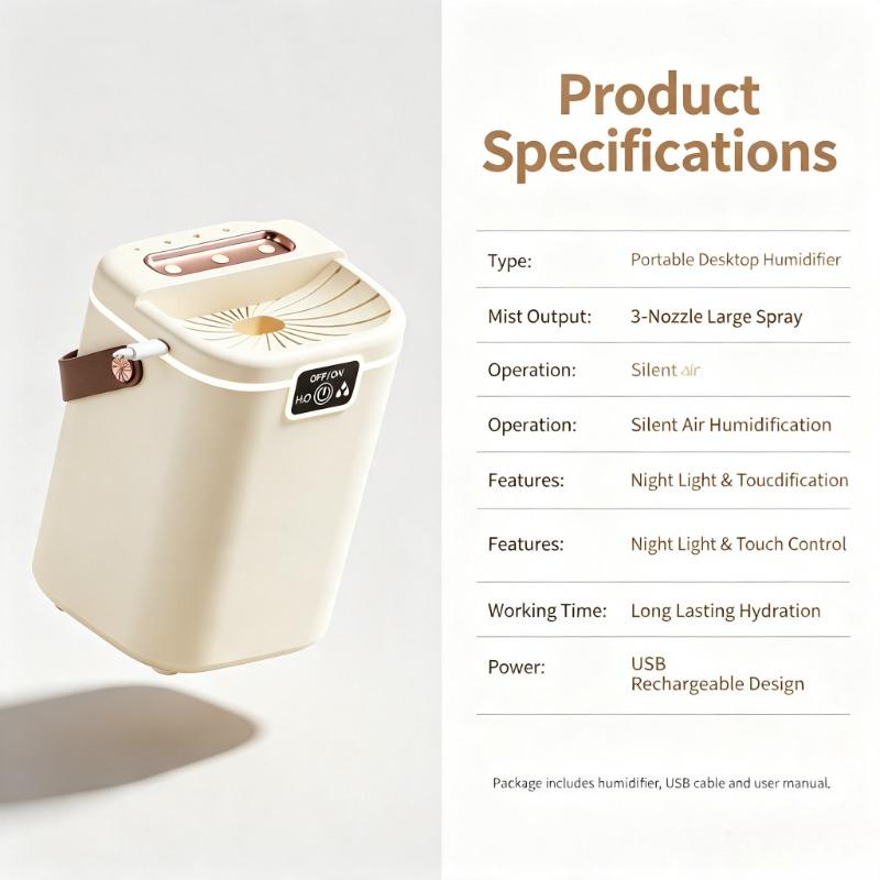 Xiaomi 3-Nozzle Portable Desktop Humidifier Large Mist Spray Silent Air Humidifier for Bedroom Home Office with Long Working Time